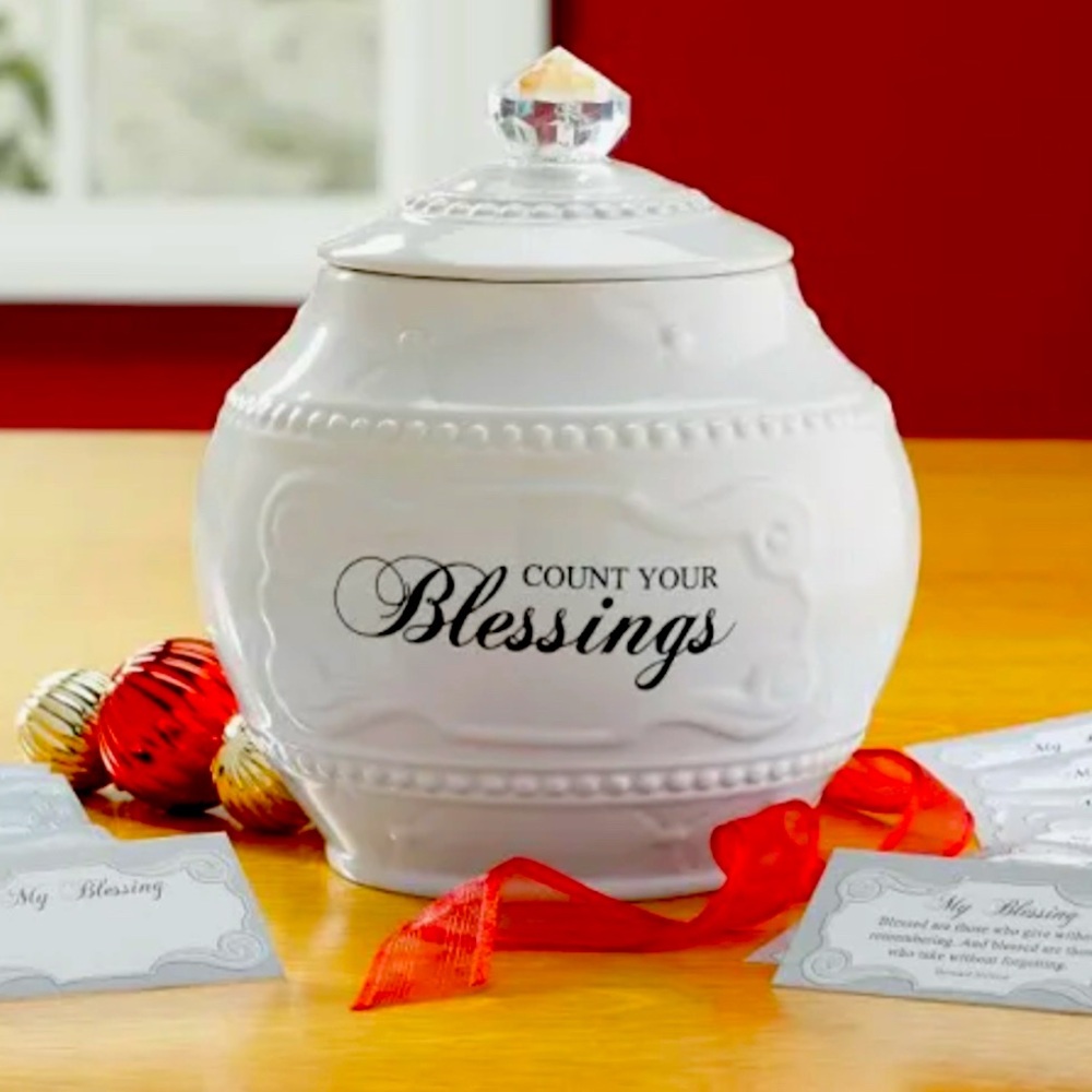White Ceramic 'Count Your Blessings' Jar- NWT